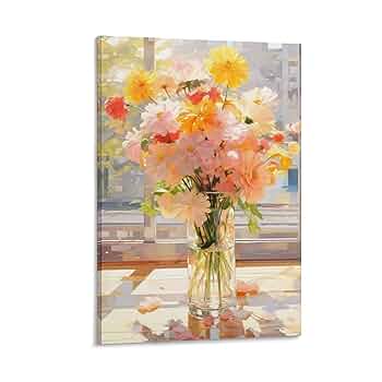 Amazon.co.jp: 絵画 ガラスの花瓶の花インテリア 絵画 カラフル